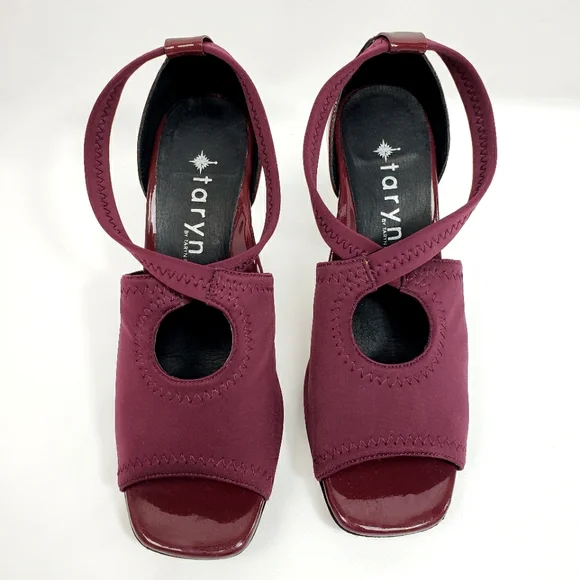 Taryn Burgundy Open Toe Heels - Picture 2 of 13